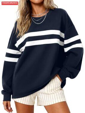 Oversized Striped Color Block Crewneck Sweatshirt Women's Pullover